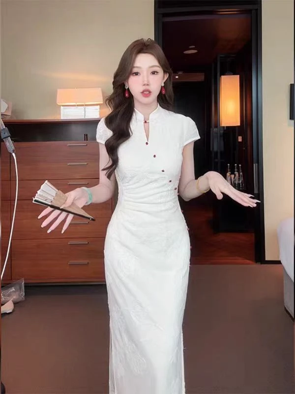 新中式短袖旗袍连衣裙女2025夏季新款高级感礼裙气质收腰显瘦长裙