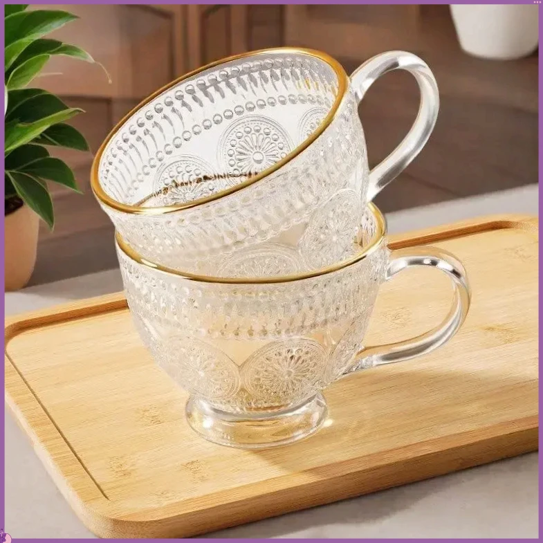 金口早餐碗牛奶杯家用燕麦杯HLP3早餐杯把手杯玻璃杯水果杯【多拓】