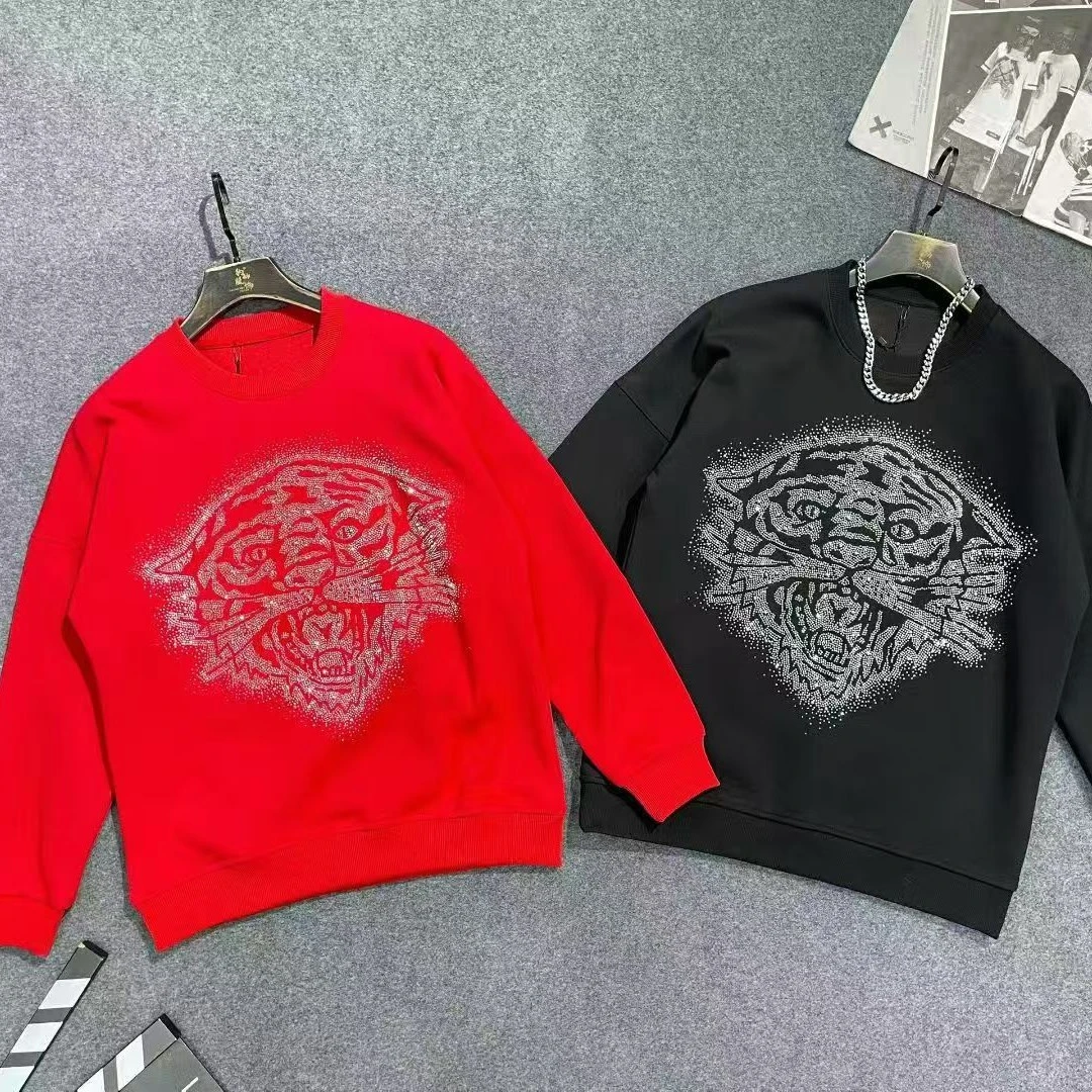 12152秋冬潮牌哈迪老虎烫钻长袖卫衣重工满钻长袖圆领时尚