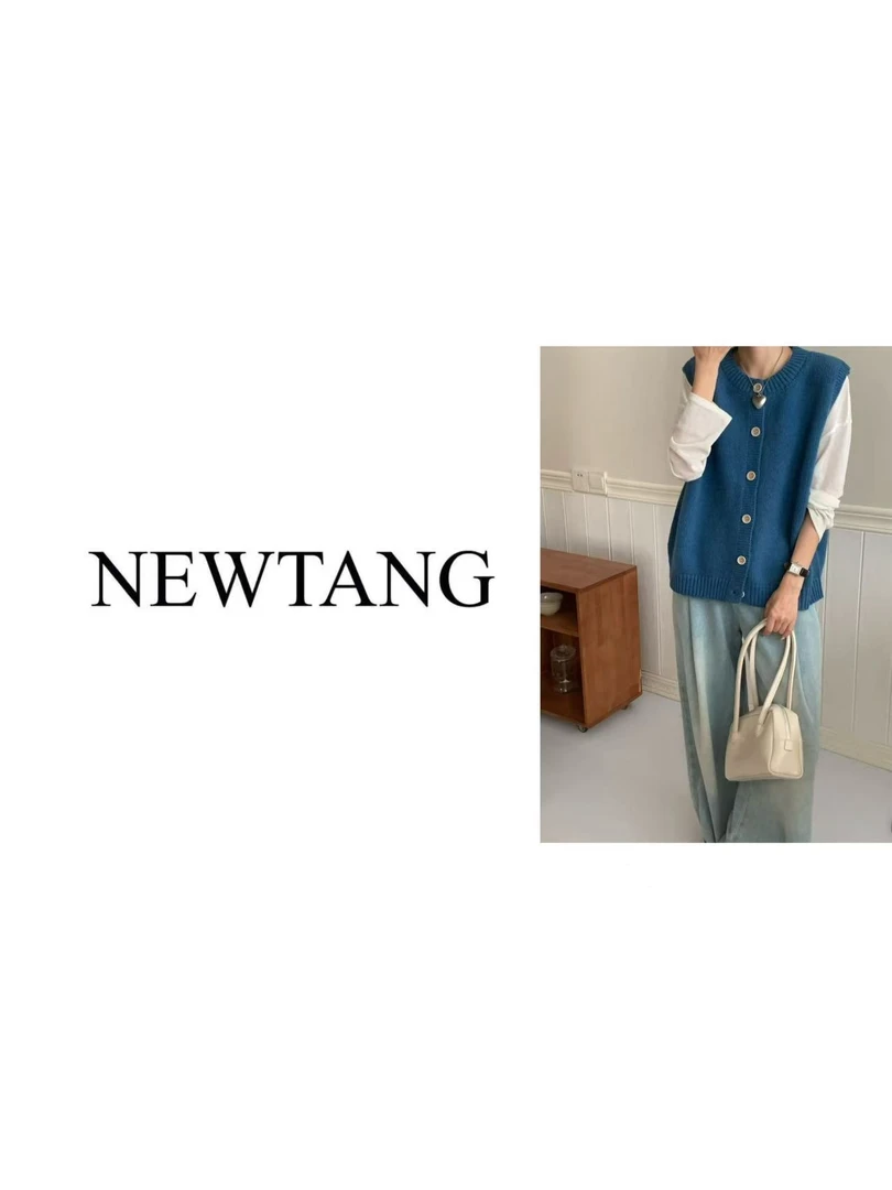【轻盈】390(含羊毛)新款多巴胺服装女无袖休闲马甲慵懒风 蓝