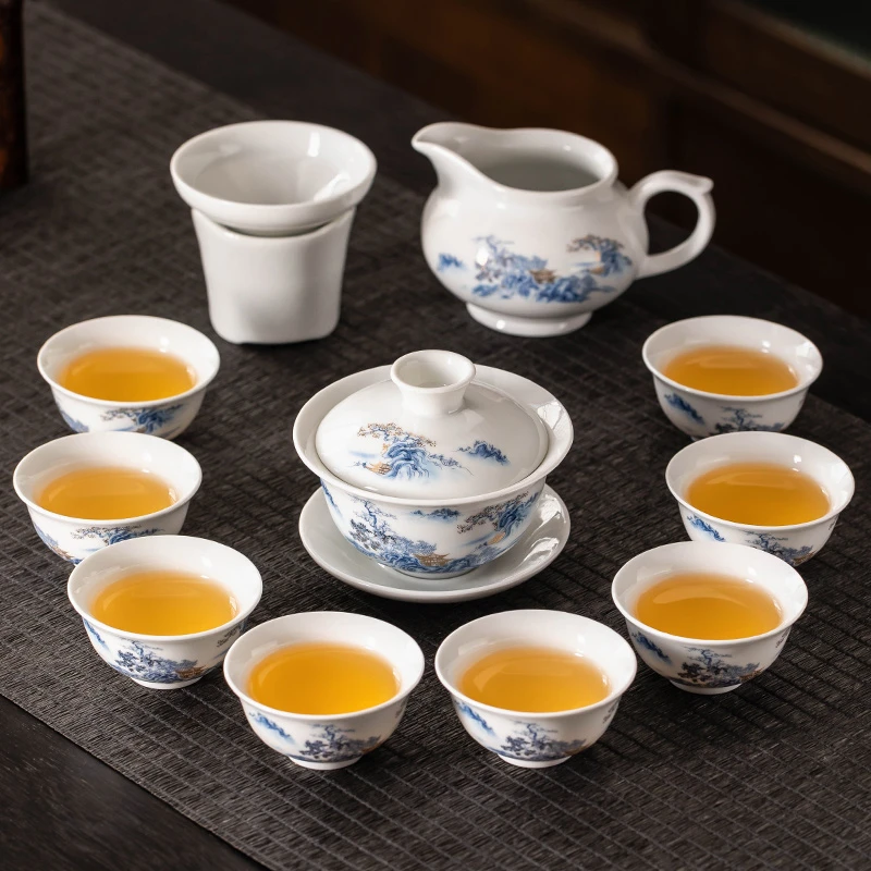 羊脂玉功夫茶具套装家用办公2025新款轻奢高档泡茶壶白瓷盖碗茶杯