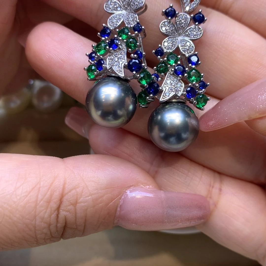 银S925镶嵌耳饰海水珍珠