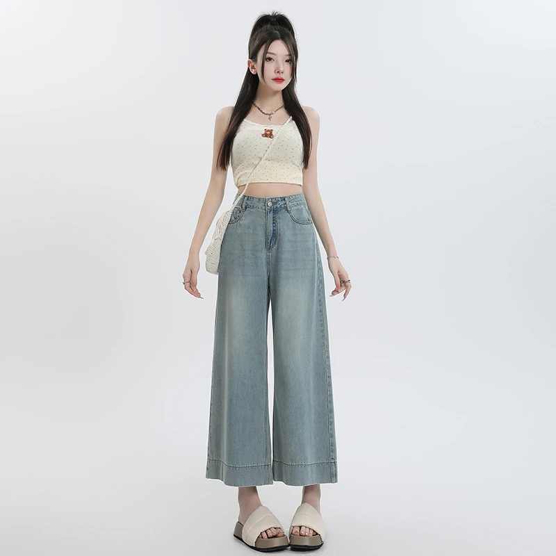 PVJ2025春夏莱赛尔高腰九分裤阔腿裤女休闲百搭小个子宽松垂感裤