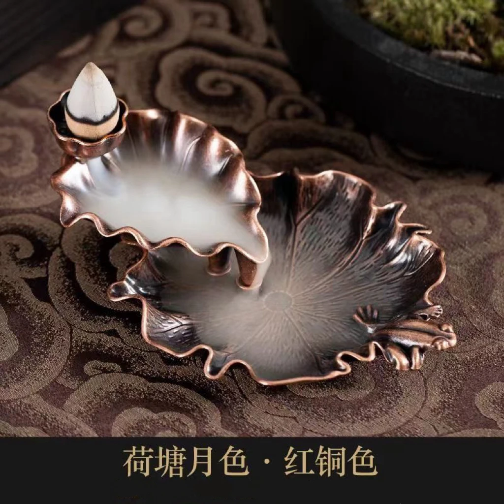 拉萨发货西藏包邮倒流香炉合金荷塘月色仿古莲花檀香炉摆件香薰炉