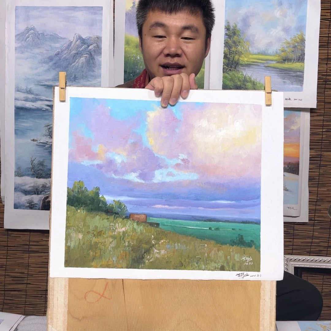 油画行路人小院绘画作品竞拍