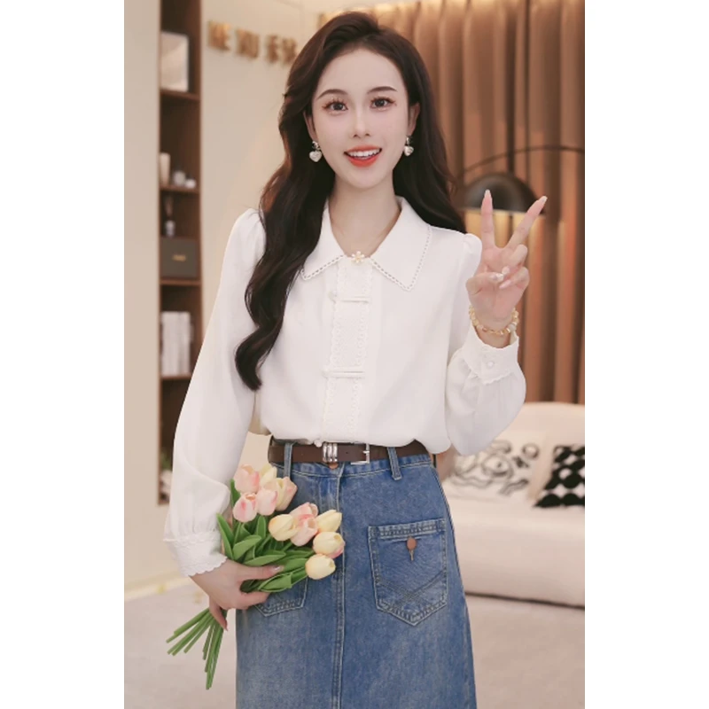 法式轻熟翻领长袖衬衫女独特别致设计感小众上衣