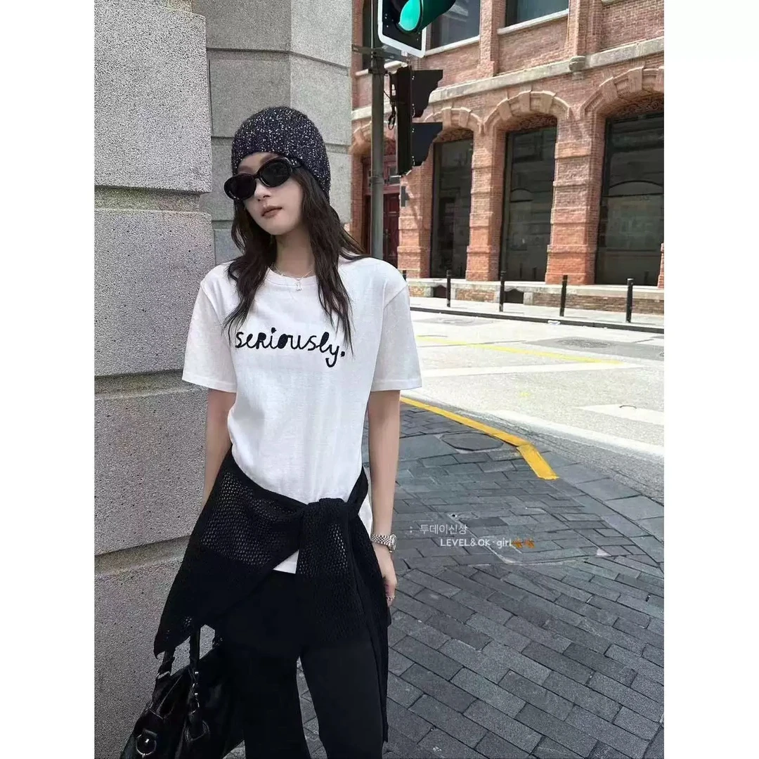 【蛋娘专属】早秋通勤轻熟风圆领短袖T恤系带披肩