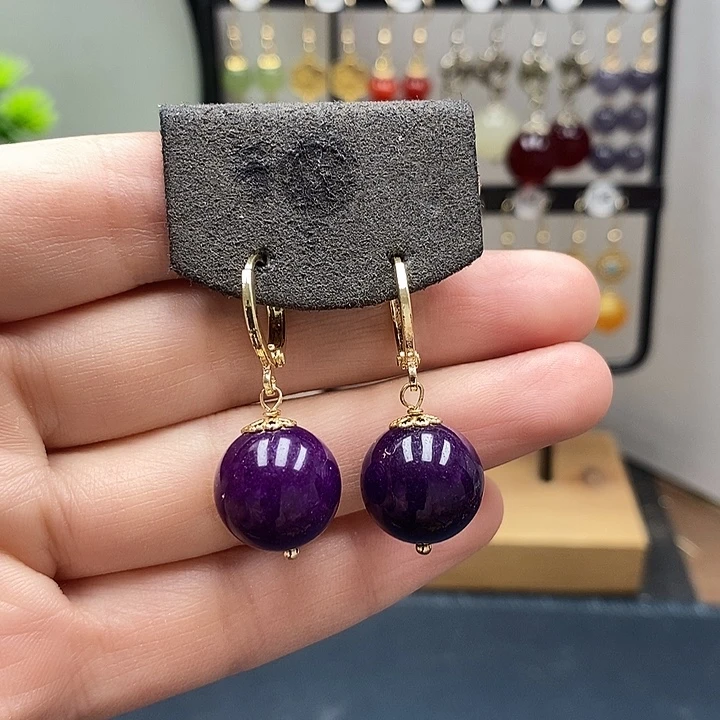 苏纪石（舒俱来）银S925镀金镶嵌耳坠14mm