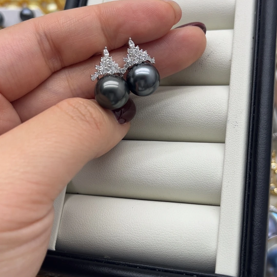 耳饰银S925镶嵌海水珍珠