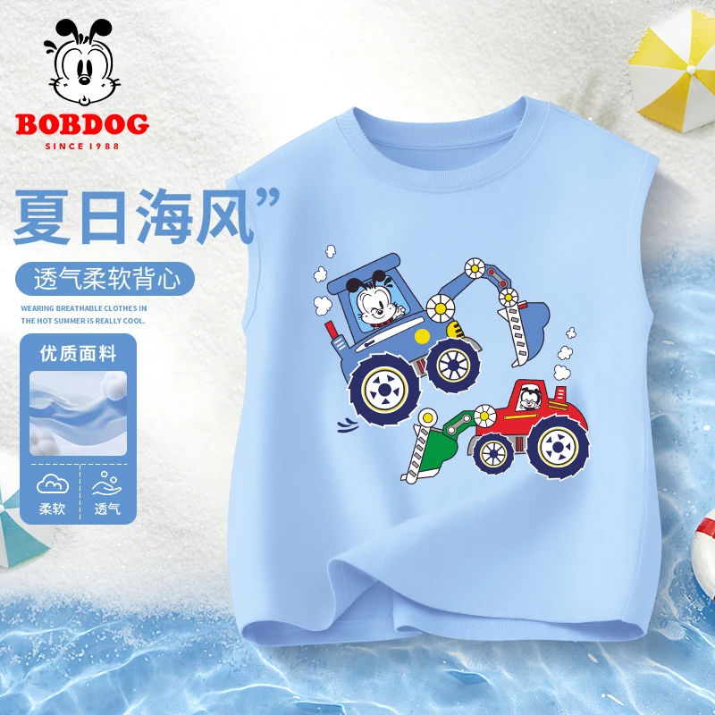 巴布豆卡乐儿童背心男童薄款纯棉夏季外穿上衣无袖t恤内搭坎肩潮