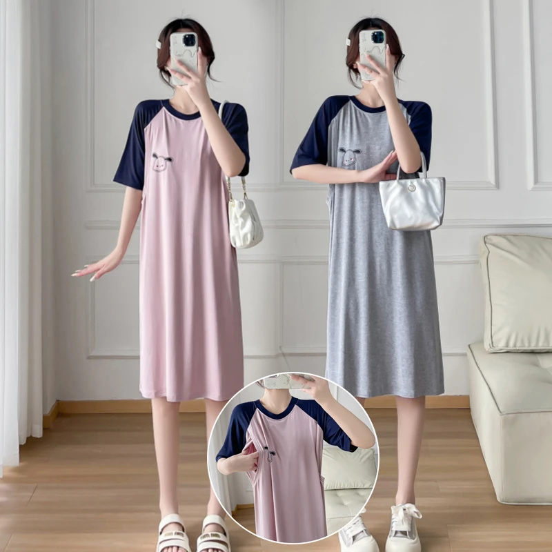 月子服夏季薄款睡衣孕妇哺乳期妈妈夏装产后夏款待产睡裙子可外穿