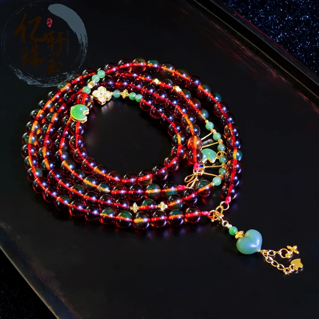 【亿轩珠宝】ZX164107红蓝珀多戴款毛衣链diy和田玉屁桃7mm+