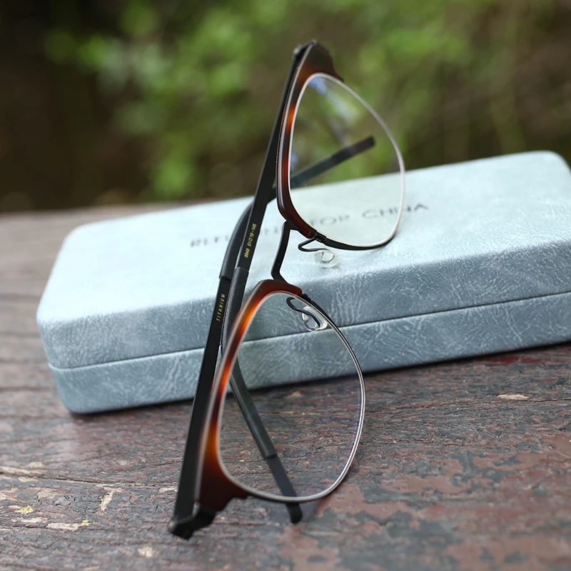 林德同款9849深圳纯钛手工眼镜架无螺丝极简超轻镜框