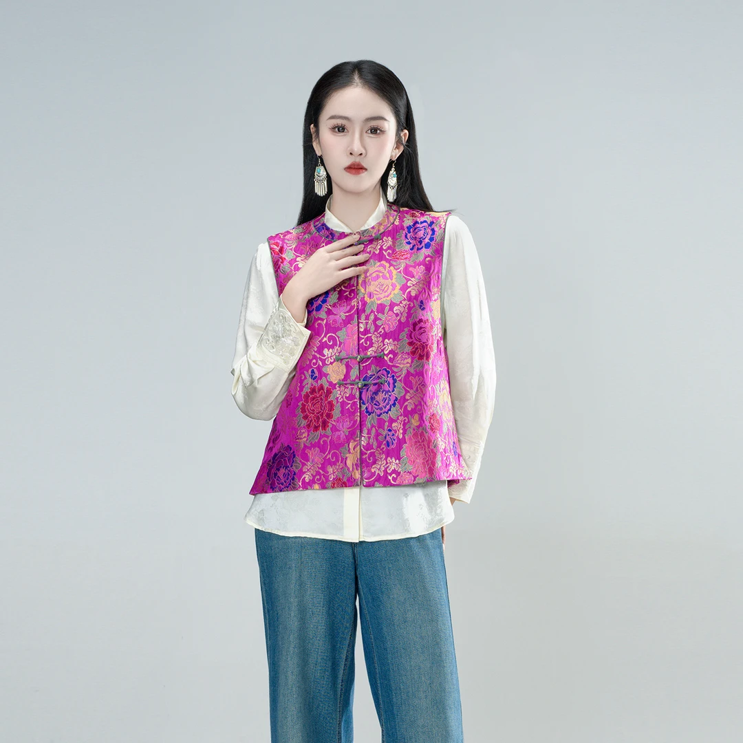 云锦（芮尔）提花圆领时尚新中式国风复古百搭气质高级感马甲61450