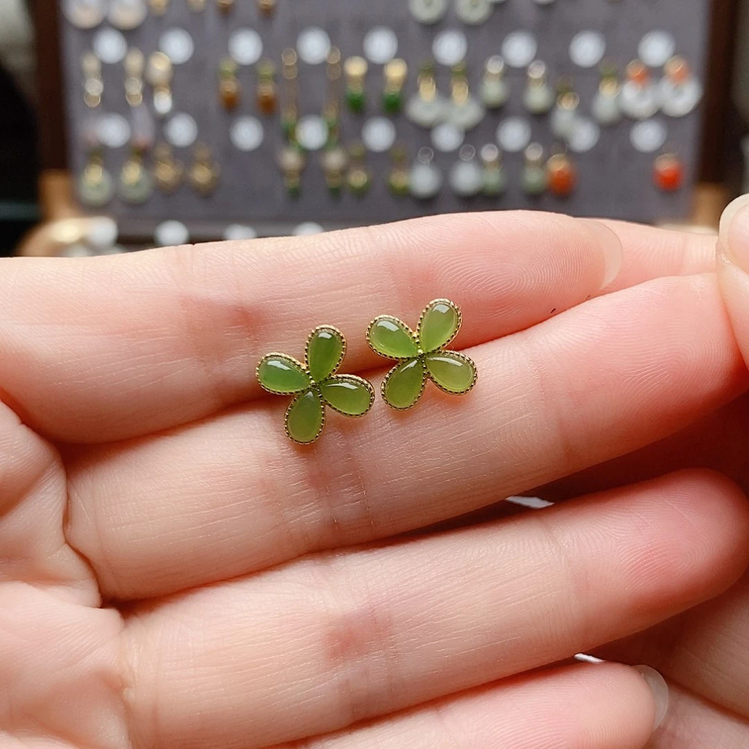 银S925镶嵌和田玉耳饰