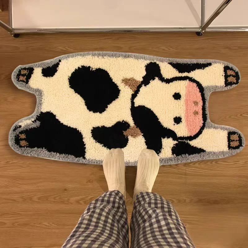 卡通奶牛儿童床边毯防滑吸水床边床尾毛毛地毯地垫家用加厚加密