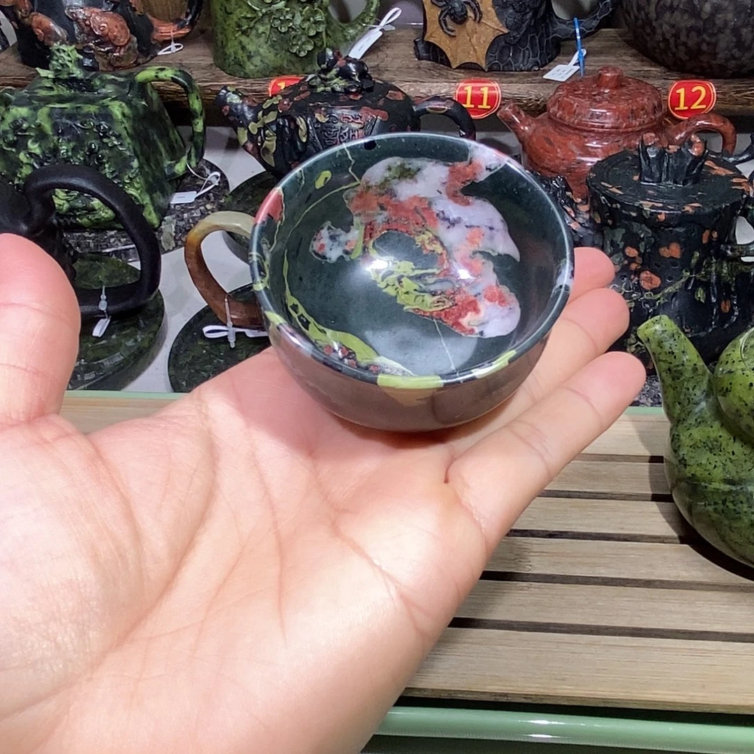 安山玉梅花玉茶杯微瑕50cc