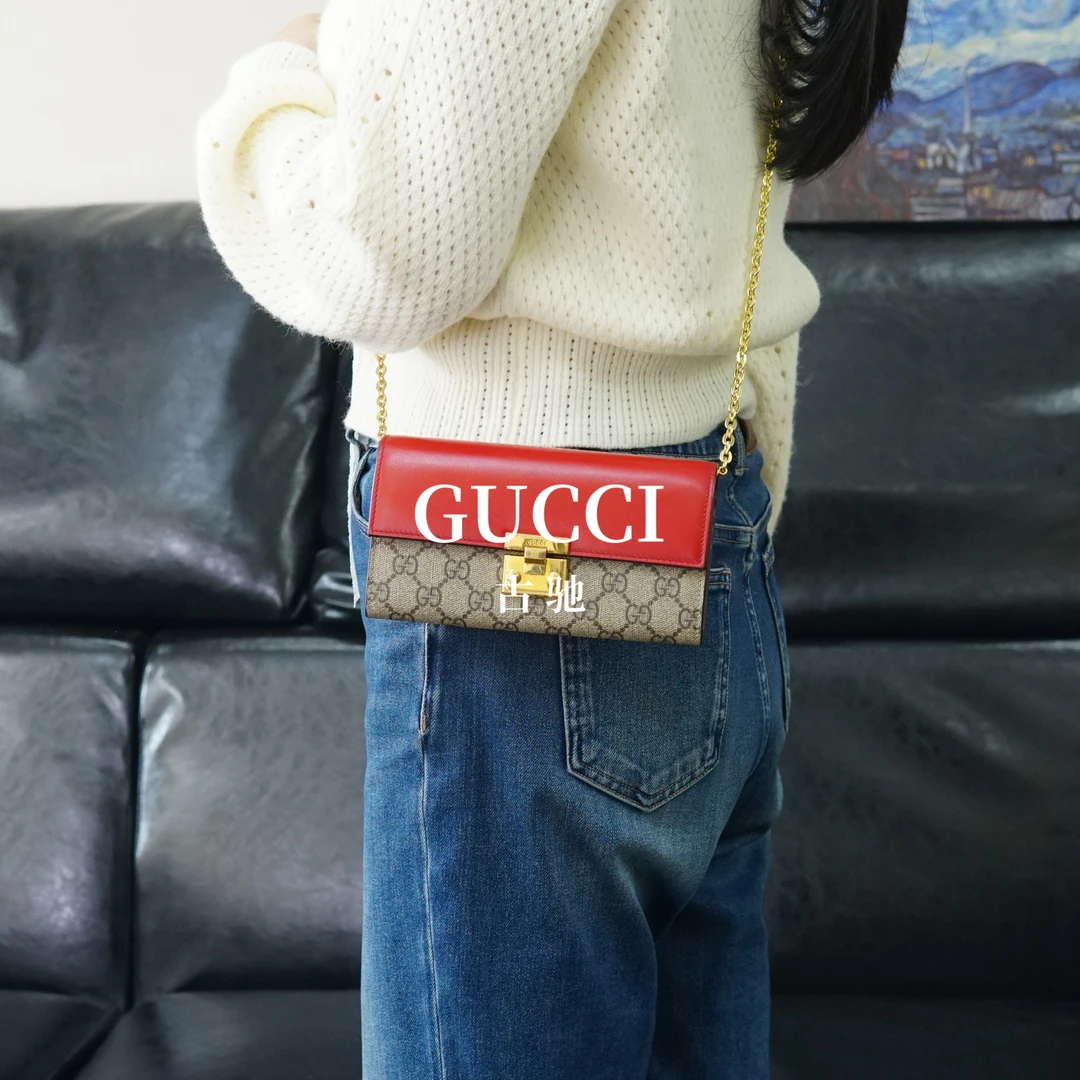 95新 GUCCI/古驰 拼皮链条钱包/KH03804078/4078