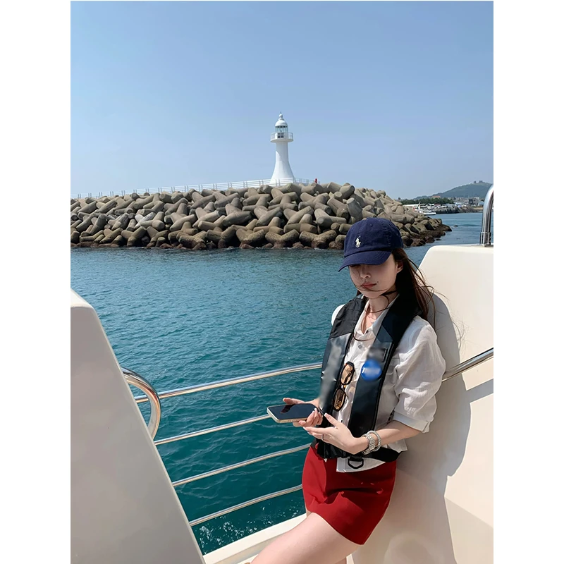 韩系白色polo领短袖衬衫女装夏季衬衣显瘦通勤上衣短款半身裙套装