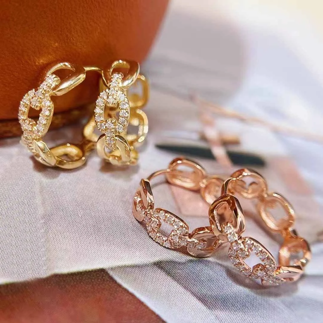 铜合金合成锆石耳饰 耳扣猪鼻子新款潮网红小众设计感高级耳饰