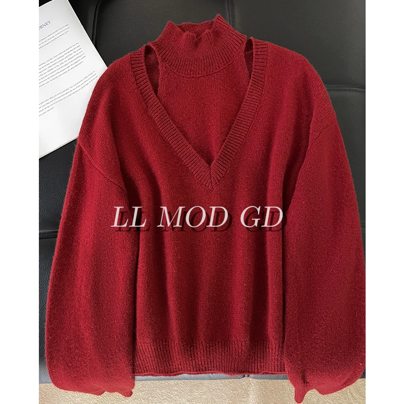 一秒心动 长袖圣诞毛衣女款秋冬季纯色百搭高领针织上衣YL-255279