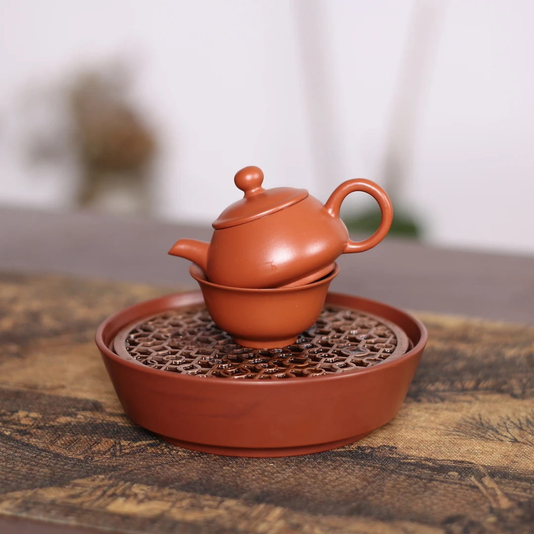 潮州原矿朱泥小品明炉壶50cc球孔小容量一壶一杯茶壶旅行喝茶茶具