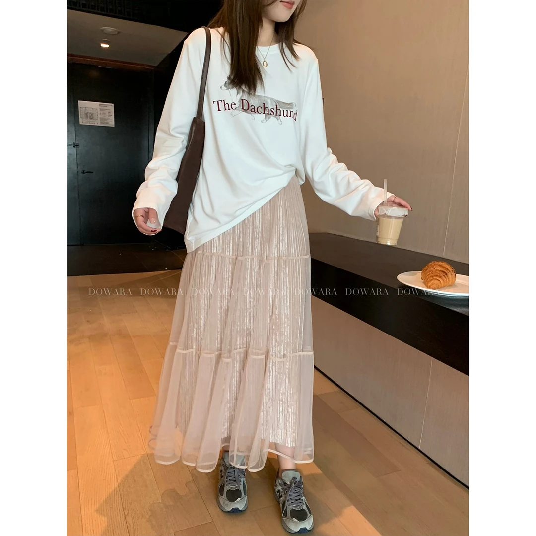 现货大婉酱微胖定韩系不规则半身裙女早春松紧腰中长款a字裙7743D