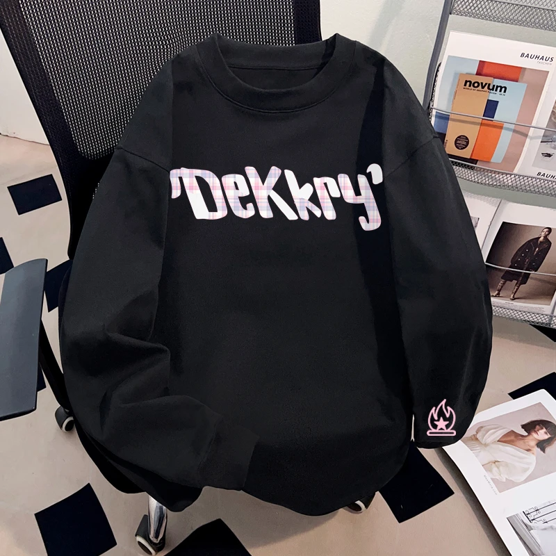 Dekkry潮牌个性字母印花秋冬流行纯棉长袖t恤男女百搭中性风上衣