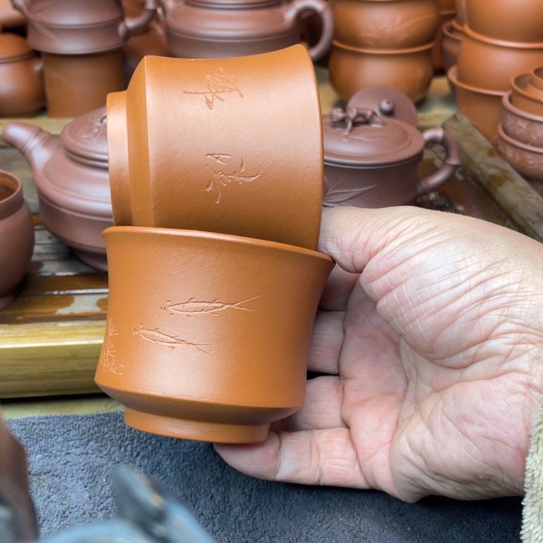 茶壶紫砂原矿赵庄朱泥手刻主人杯