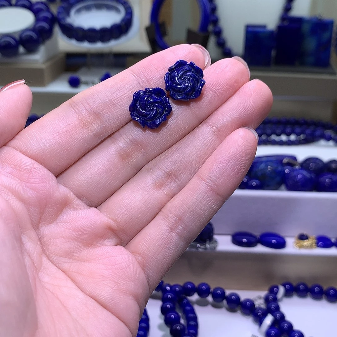 青金石合金天然原矿耳钉