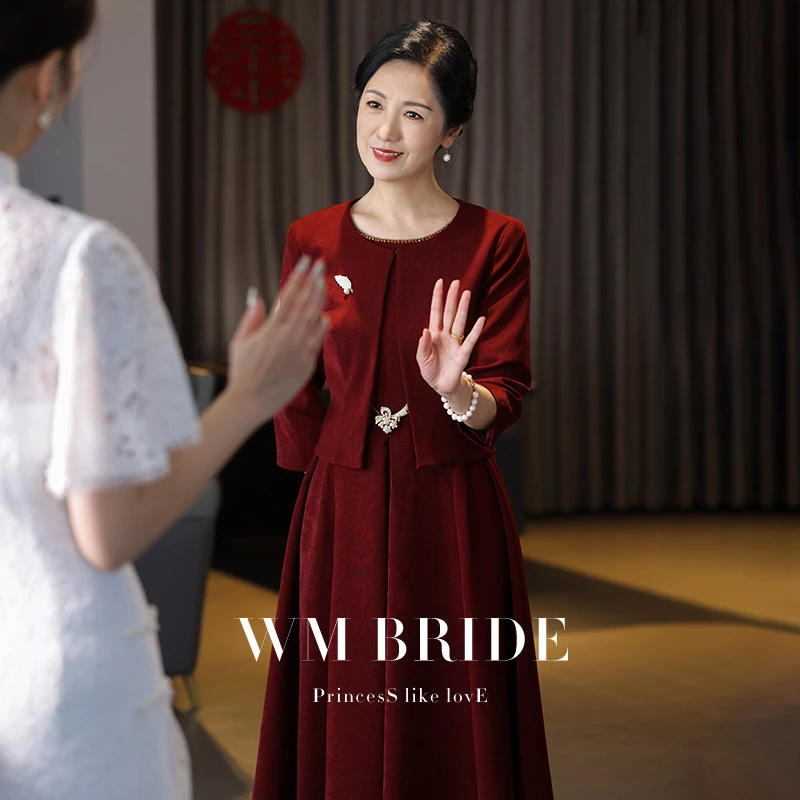 高端喜婆婆婚宴装旗袍晚礼服年轻女方妈妈婚礼高贵洋气中年两件套