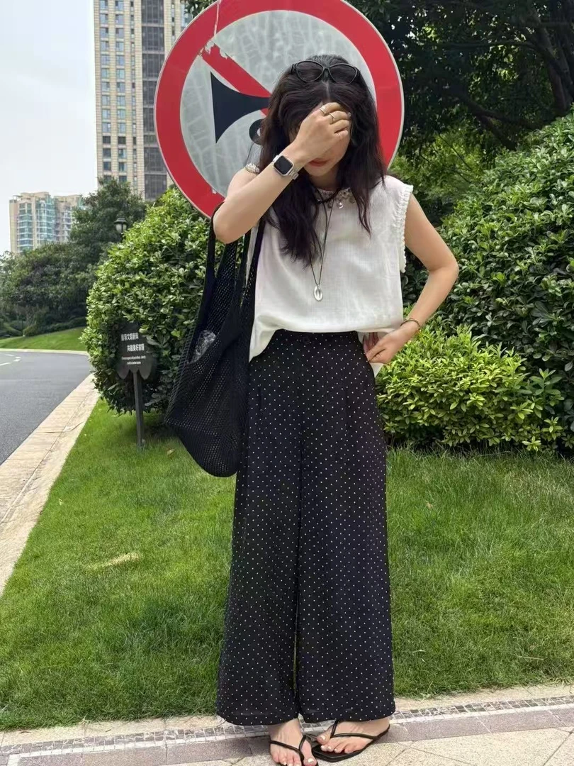 倩倩家波点直筒裤