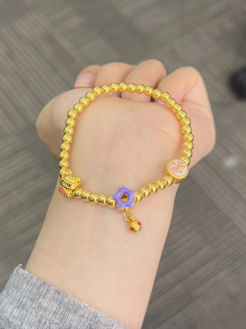 足金999 Lucky幸运紫色花花手串