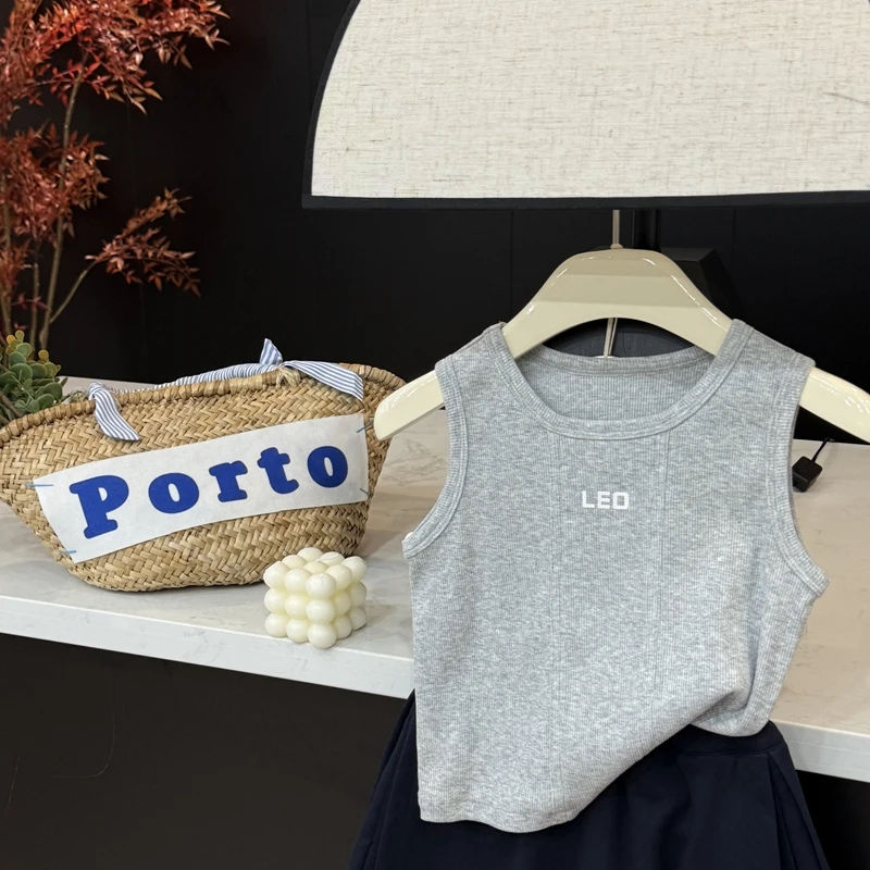 【现货】leomama女童灰色小背心夏季薄款儿童无袖上衣宝宝洋气夏装