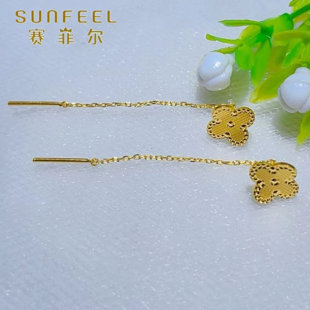 SUNFEEL/赛菲尔黄金足金时尚潮流花瓣耳线黄金耳饰精致美观5G精工
