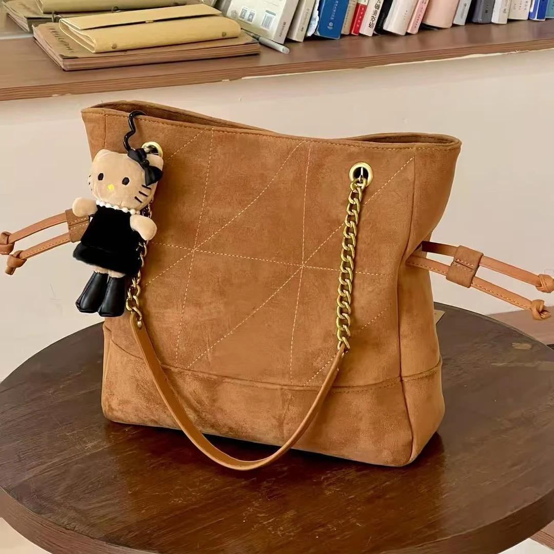 磁扣单根拉链防刮编织做旧单肩包百搭托特包小众休闲经典抽绳