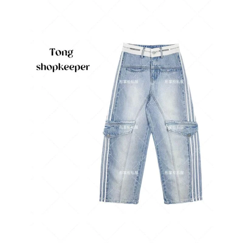 QJ/彤掌柜1681422 春款25定制秀款条纹腰头设计师显瘦时尚休闲裤