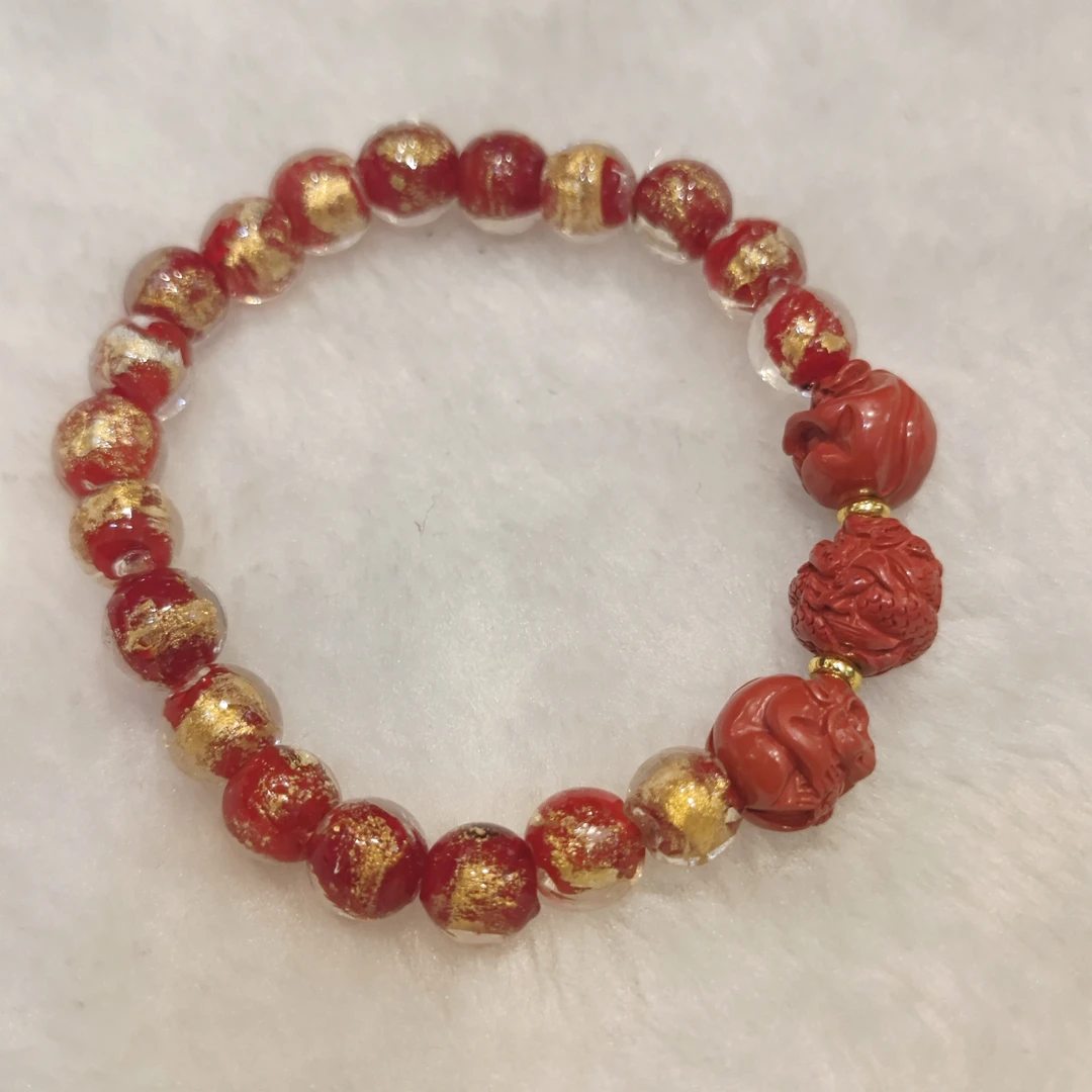 铜合金琉璃手链 新年贺岁款手链红琉璃配红珠莎莎三合款