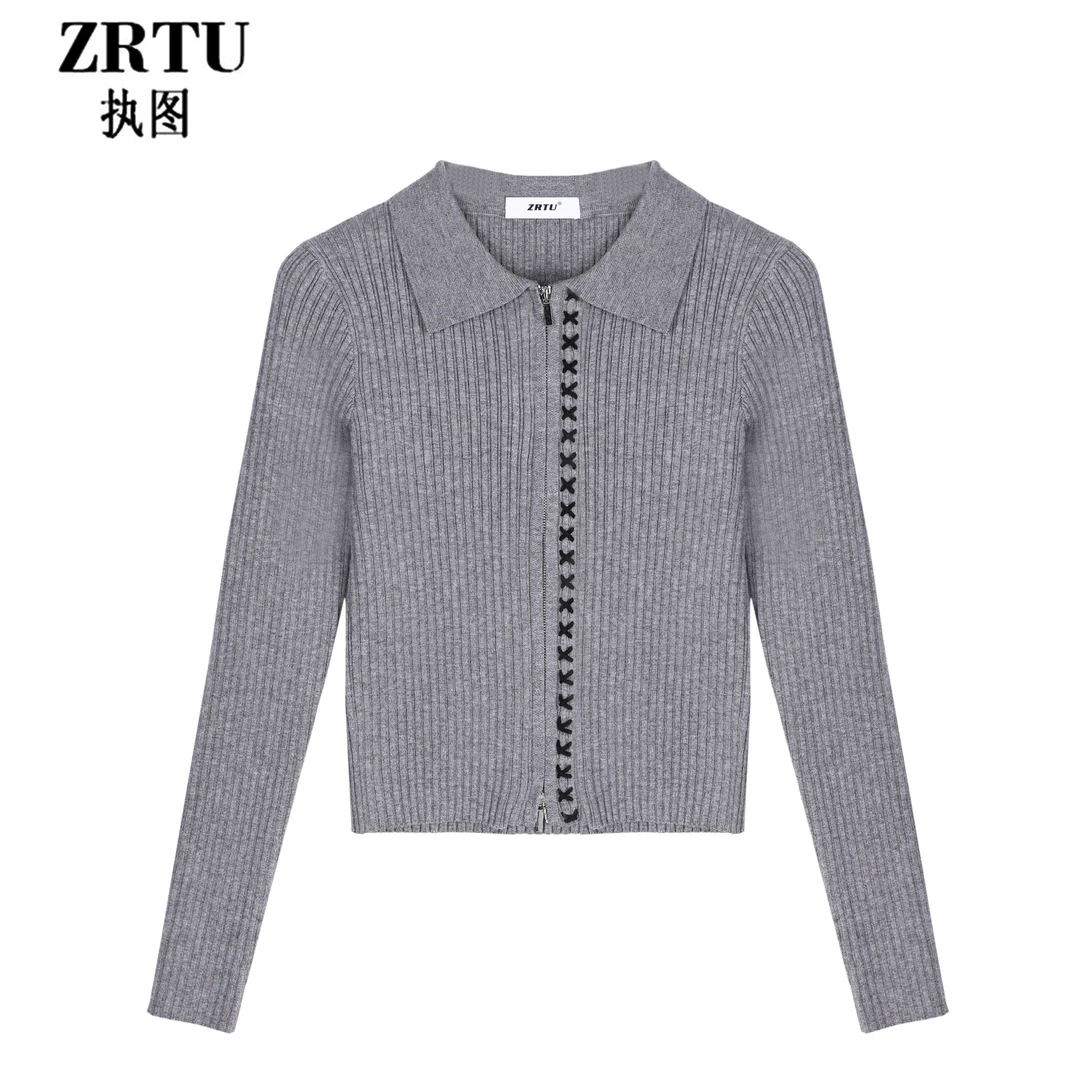ZRTU/执图修身双拉链毛衣修身短款设计师休闲开衫