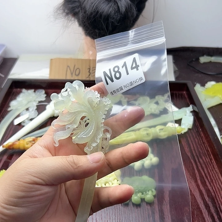 蛇纹石玉发饰合金琪*