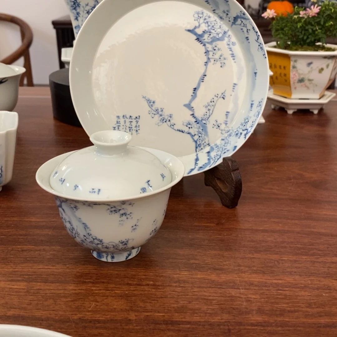 宋墨雅器古雪盖碗壶承