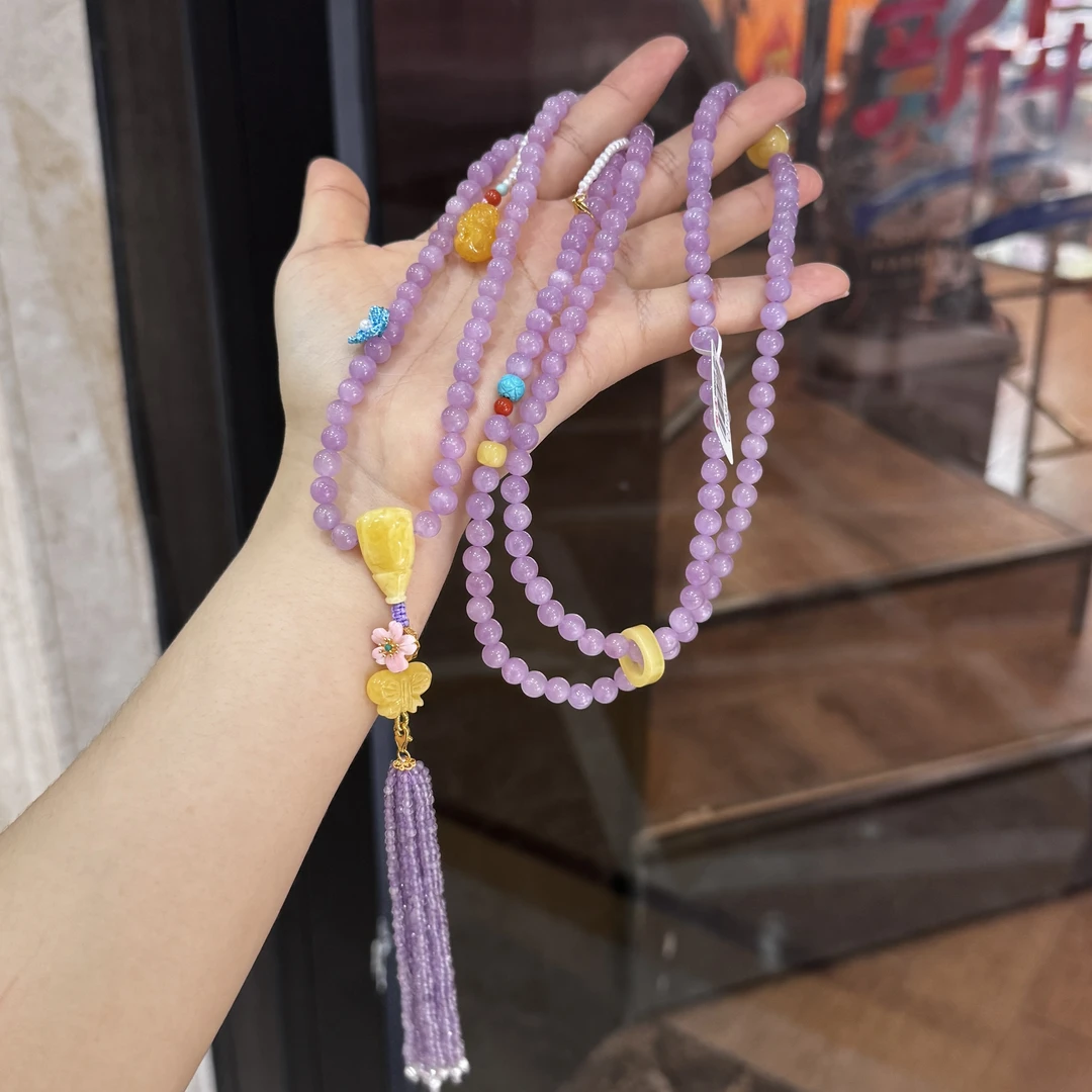 紫茉·紫锂辉蜜蜡925银斜挎