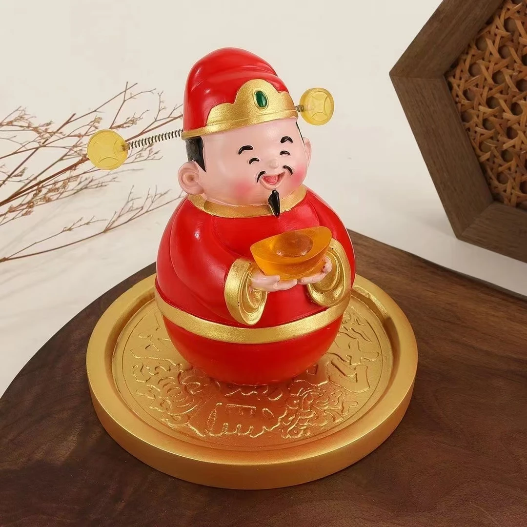 不倒翁财神小摆件可爱玄关办公桌立体桌面开业乔迁客厅上档次摆件