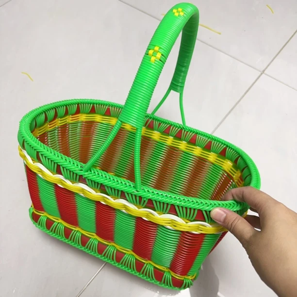 采摘蓝手工编织提篮水果蓝家用简约洗漱菜篮子纯手工户外