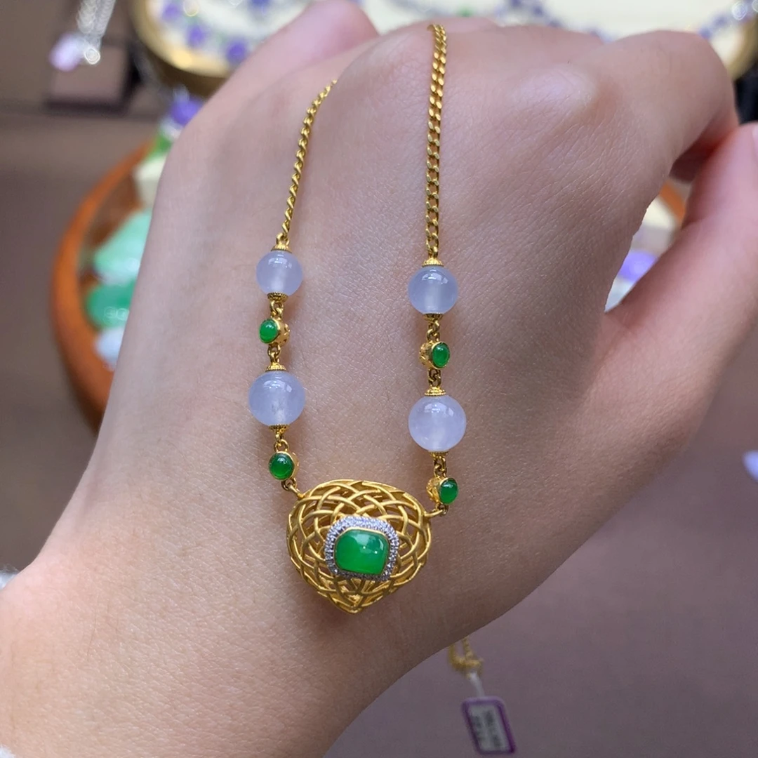 翡翠18K金镶嵌颈饰翡翠（含18k链）