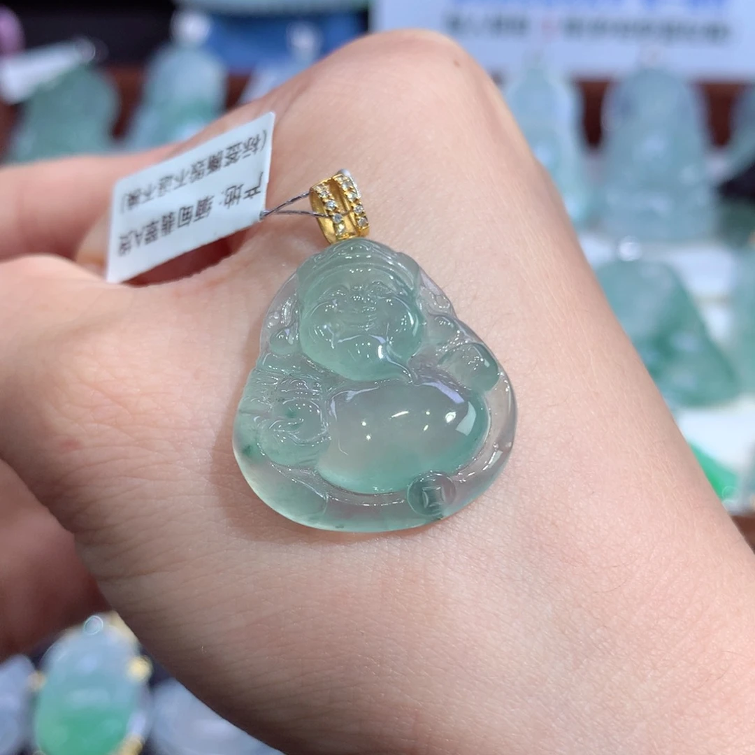 吊坠(不含链)18K金镶嵌翡翠天然缅甸A货翡翠揭阳工财神爷
