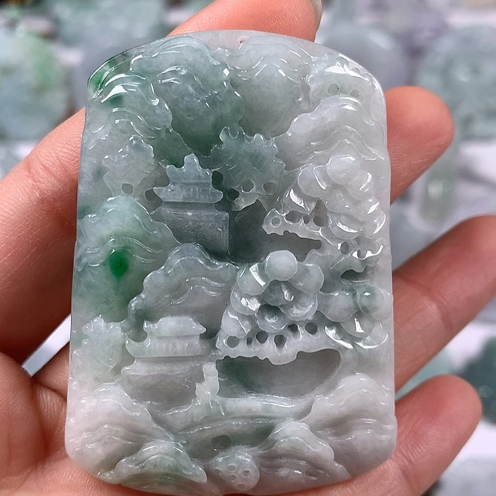 颈饰未镶嵌翡翠山水福利两面工艺福利