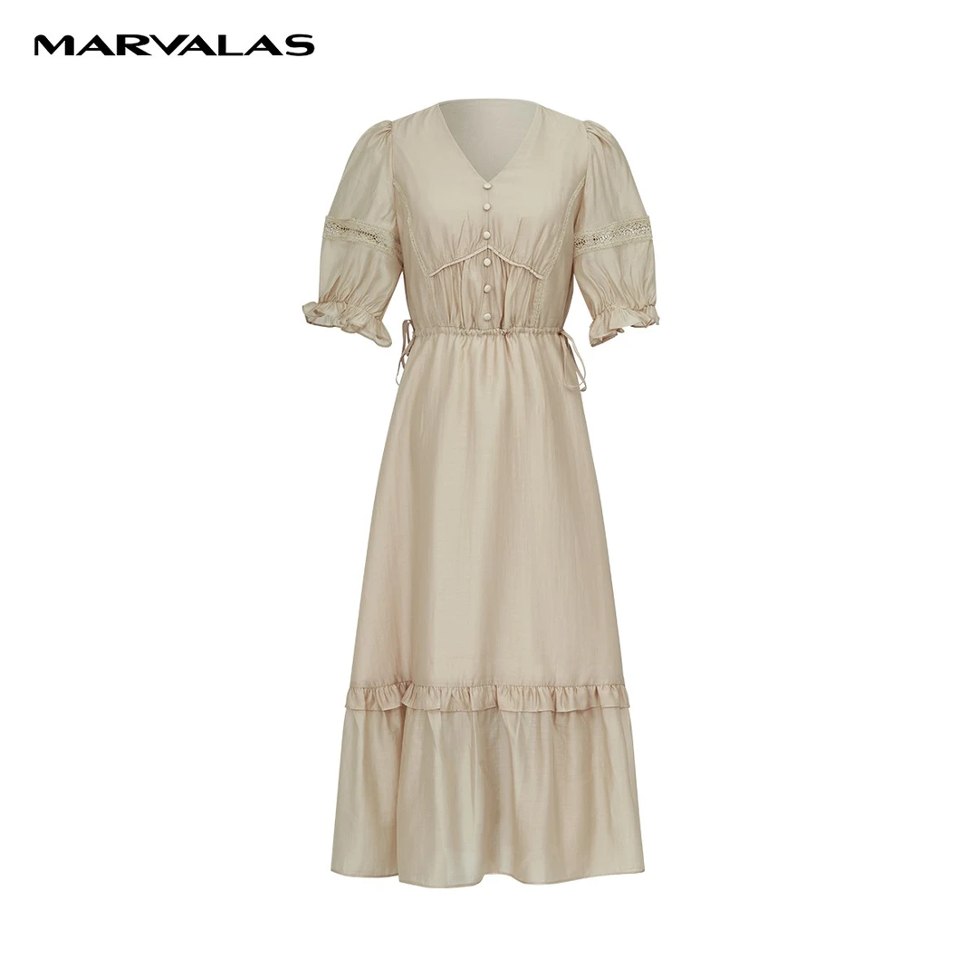 【籽言专属】M534103825曼德诗莱赛尔天丝V领短袖长裙