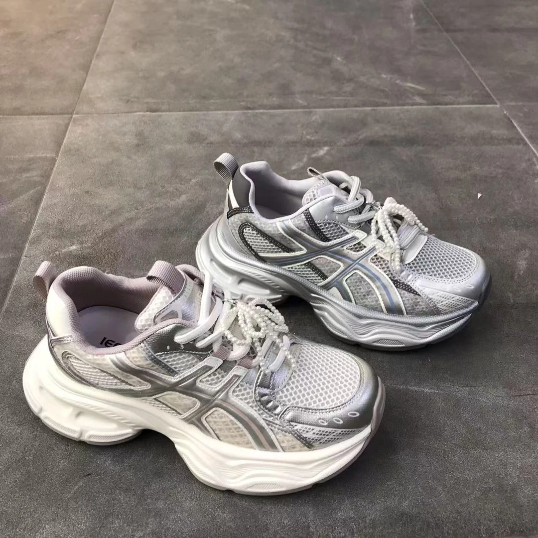 437544337老爹鞋2025夏季新款透气百搭时尚单网系带轻便运动女鞋