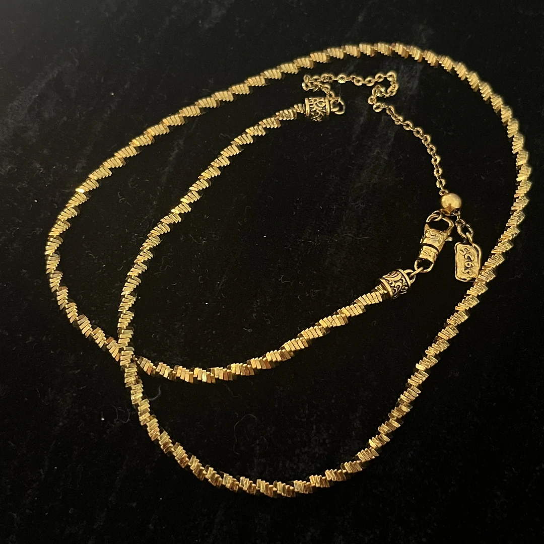 链子925银 N17619 波光粼粼古金色碎银子项链